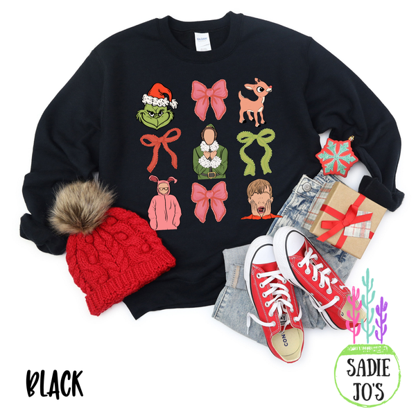 Christmas Characters and Bows Sweatshirt
