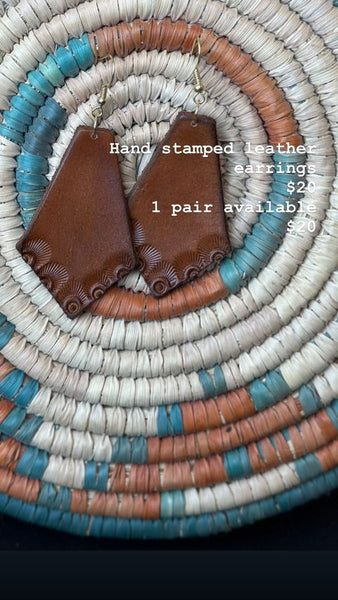Hexagon Stamped Leather Earrings